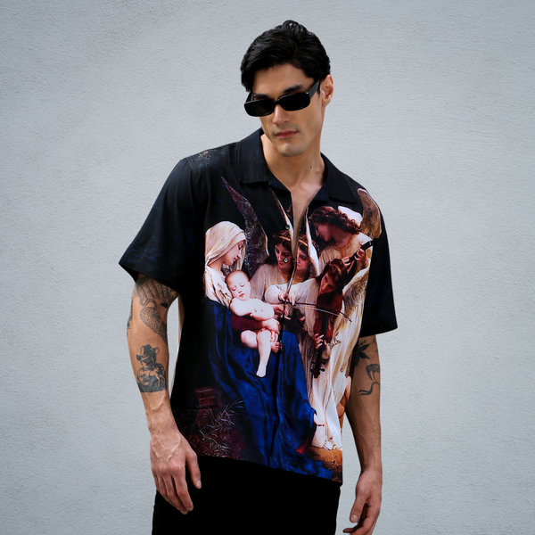 ANGEL OVERSIZED CUBAN SHIRT IN BLACK [UNISEX]