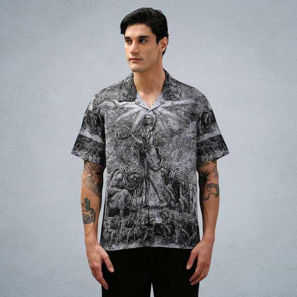 TITAN OVERSIZED CUBAN SHIRT IN BLACK [UNISEX]