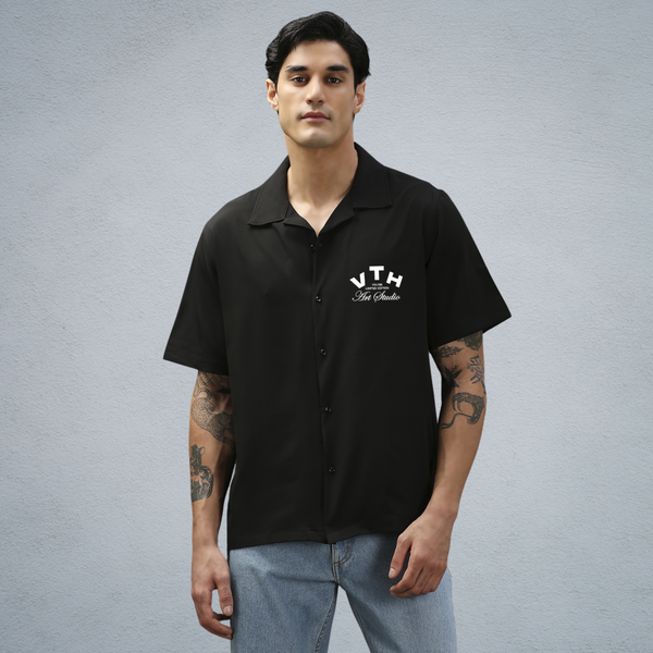 V.T.H. STUDIOS OVERSIZED CUBAN SHIRT IN BLACK [UNISEX]