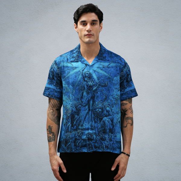 TITAN OVERSIZED CUBAN SHIRT IN BLUE [UNISEX]